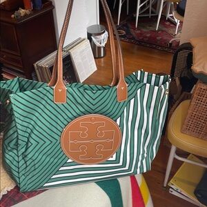 Tory Burch Green and Brown Tote Bag